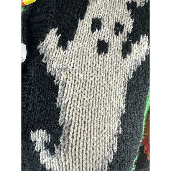 *Flawed The Eagles Eye Halloween Cardigan Sweater Hand Knit Candy Corn Buttons S - Picture 11 of 15